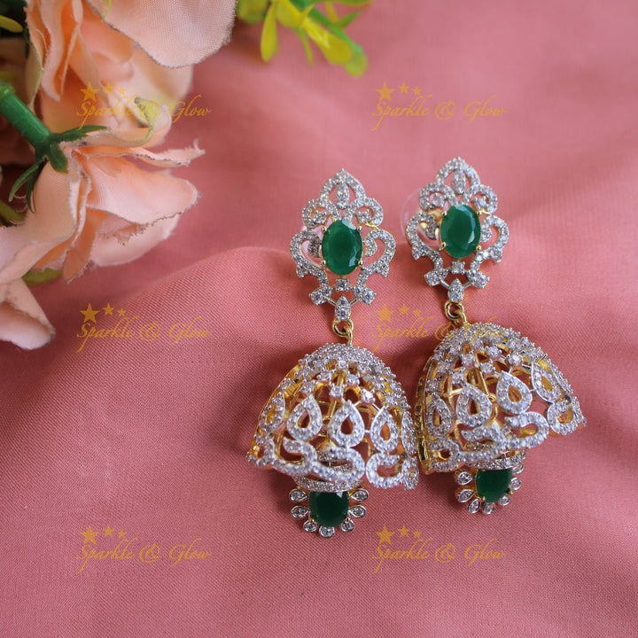 Sparkling Floral peacock American diamond long necklace with emerald and pearls - green - Sparkle and Glow - Green - Back Thread