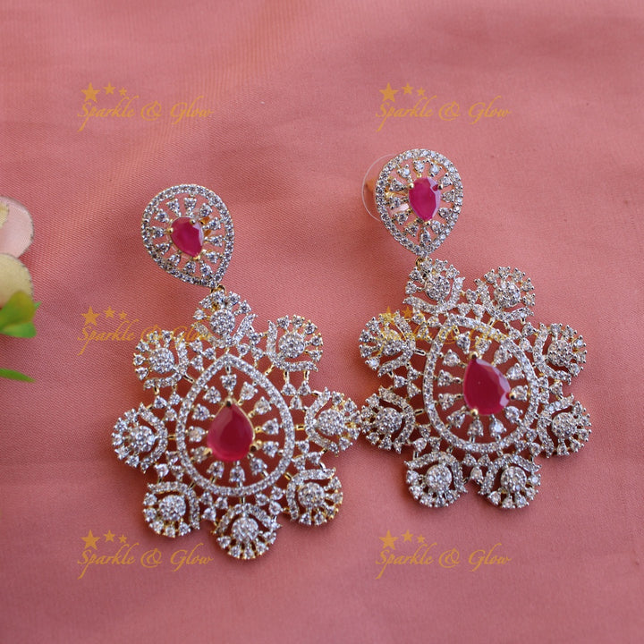 Gorgeous Floral water drop design American diamond choker with ruby - pink