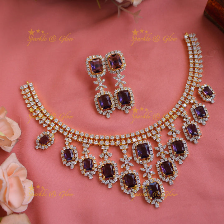 Statement Floral stone drop American diamond short necklace with stones - mint green