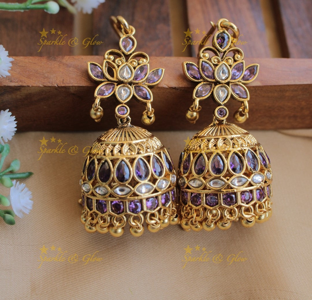 Gold alike Lotus Floral Kemp Jhumuka-Green
