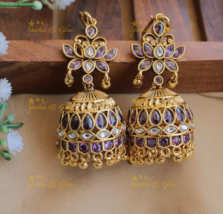 Gold alike Lotus Floral Kemp Jhumuka-Green