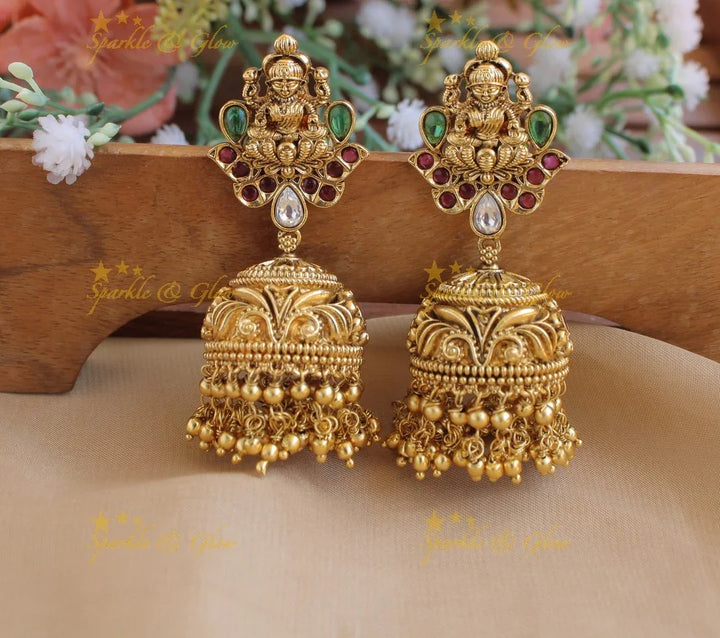 Lakshmi Jhumka Earrings with Pearl Accents