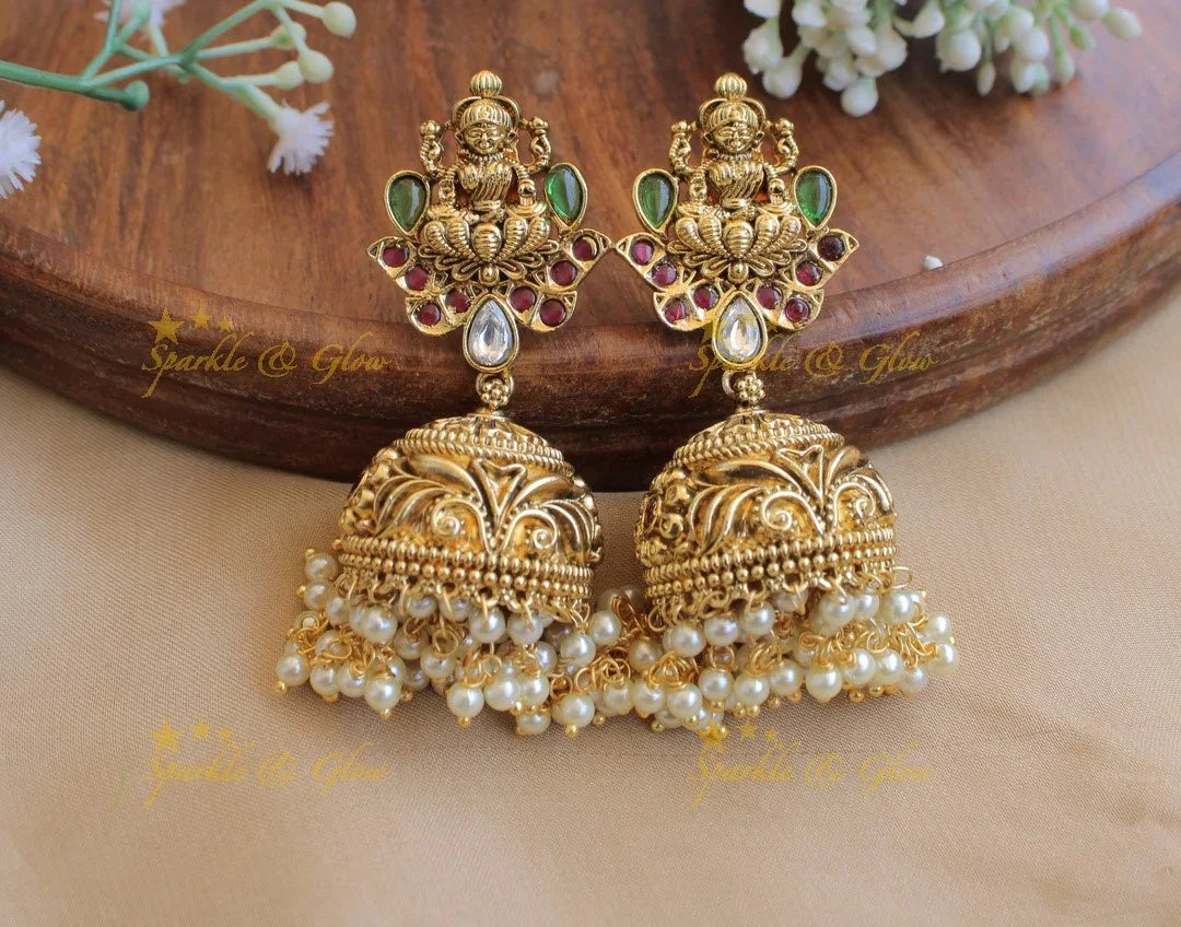 Lakshmi Jhumka Earrings with Pearl Accents