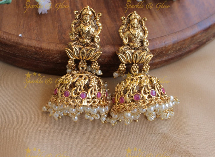 Idol Lakshmi Peacock carved Jhumukas- Multi