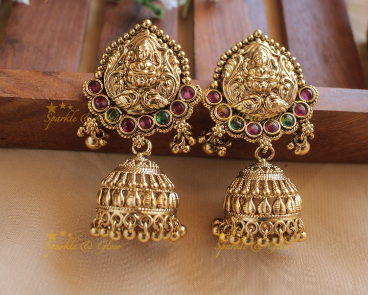Sparkling Lakshmi Peacock Jhumukas- Rubygreen