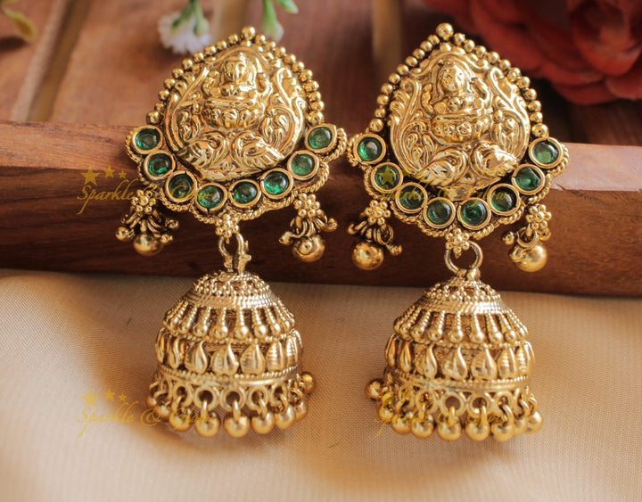 Sparkling Lakshmi Peacock Jhumukas- Rubygreen