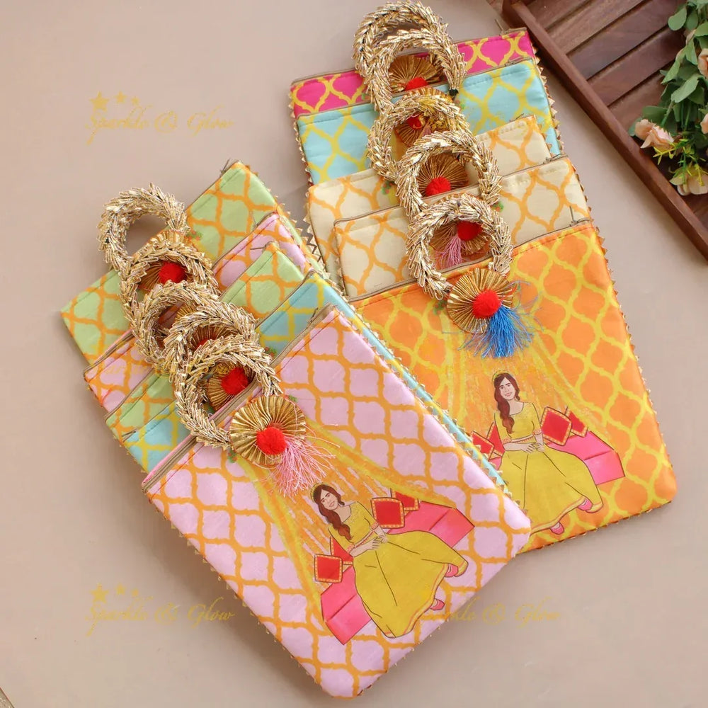 Pretty Indian Lady printed 8.5*8 inch rectangle bags round handle - Sparkle and Glow