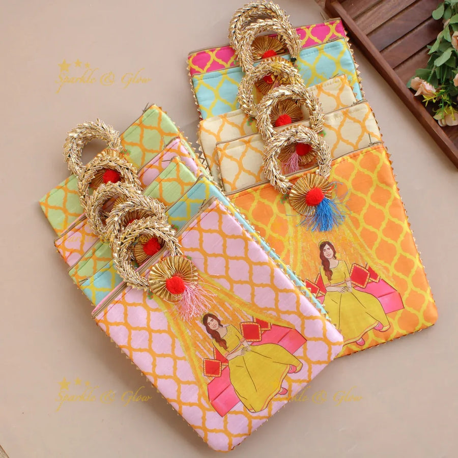 Pretty Indian Lady printed 8.5*8 inch rectangle bags round handle - Sparkle and Glow
