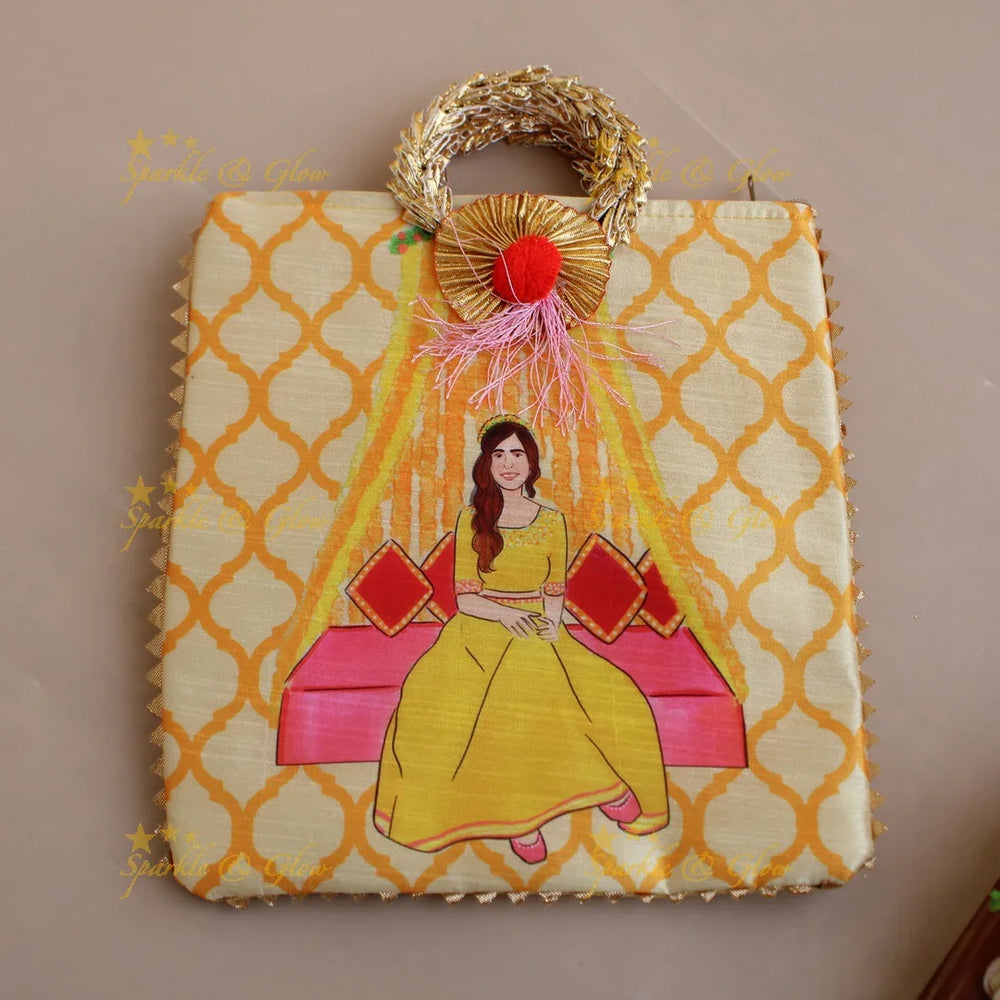 Pretty Indian Lady printed 8.5*8 inch rectangle bags round handle - Sparkle and Glow