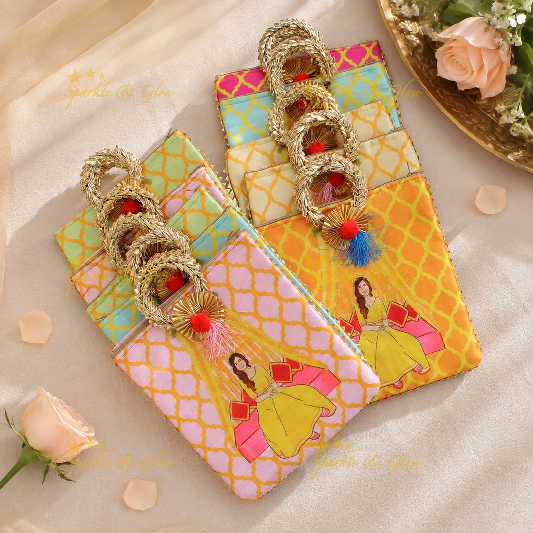 Indian Lady Print Rectangle Bag - 8.5x8"- Set of 10pcs