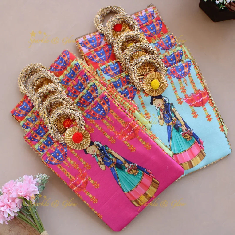 Beautiful Indian Girl printed 8.5*8 inch rectangle bags round handle - Sparkle and Glow