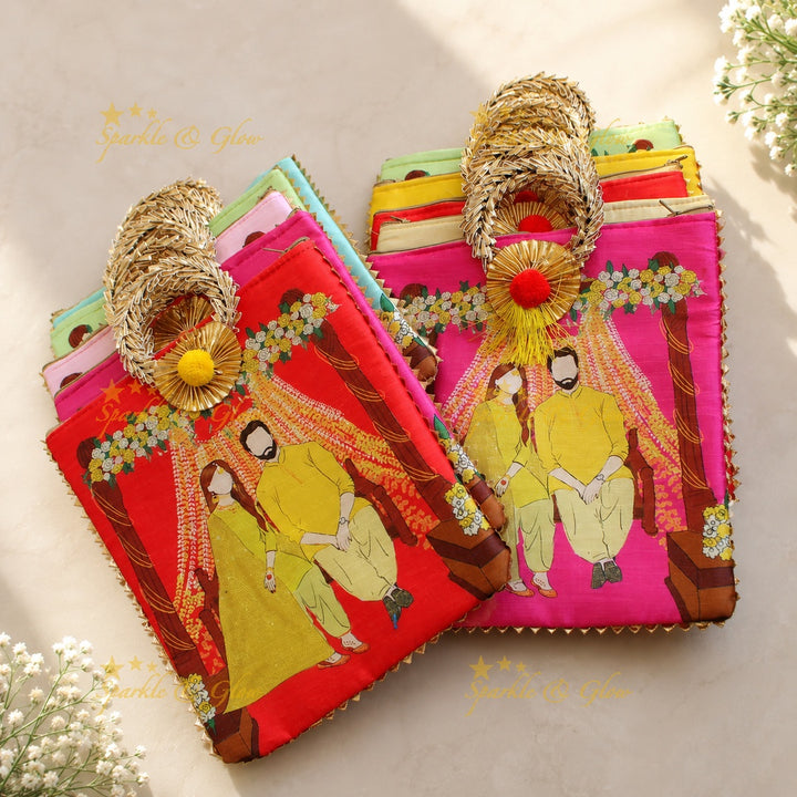 Indian Couple Print 8.5" Bag with Round Handle- Set of 10pcs