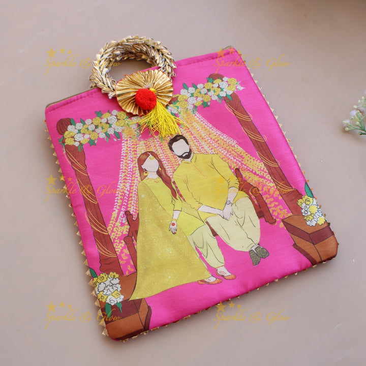 Beautiful Indian Couple printed  8.5*8 inch rectangle bags round handle