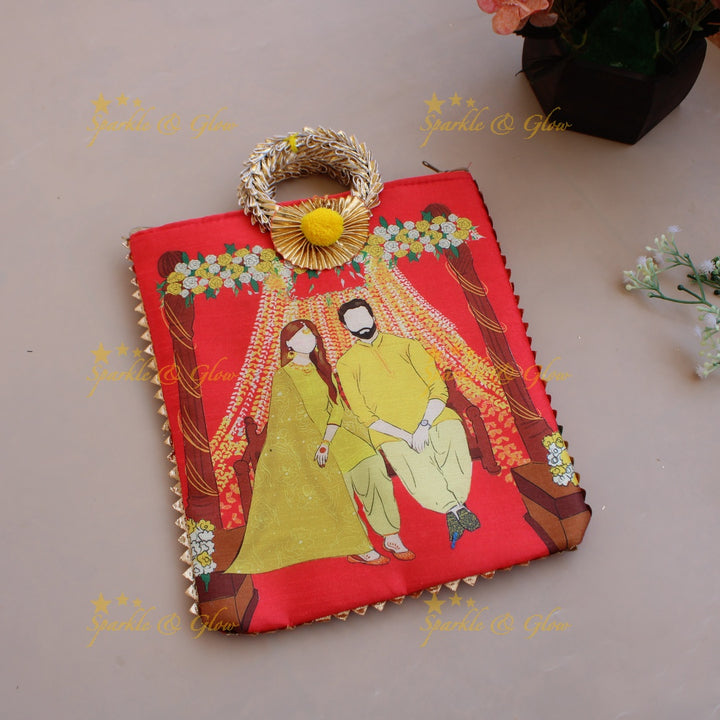 Beautiful Indian Couple printed  8.5*8 inch rectangle bags round handle
