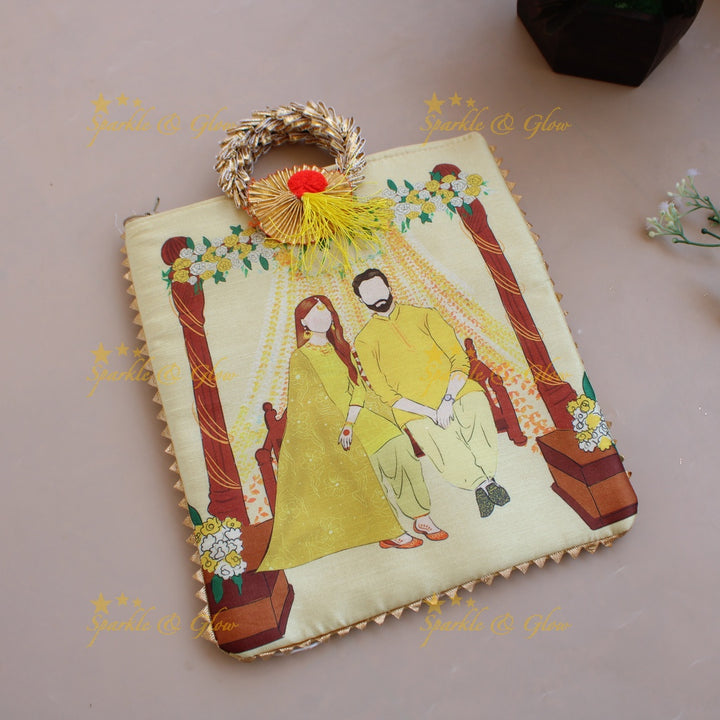 Beautiful Indian Couple printed  8.5*8 inch rectangle bags round handle