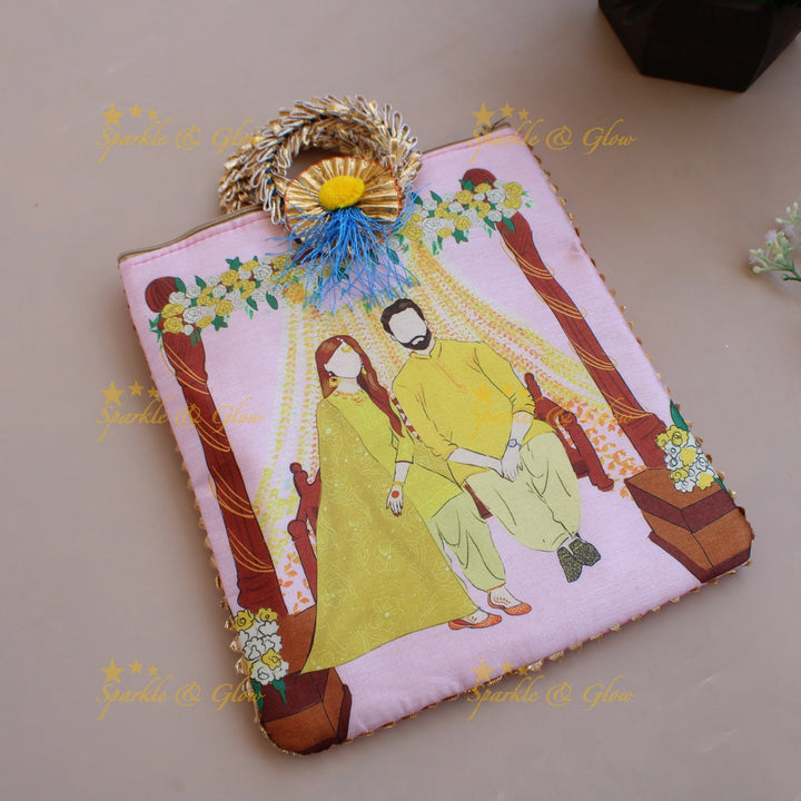 Beautiful Indian Couple printed  8.5*8 inch rectangle bags round handle