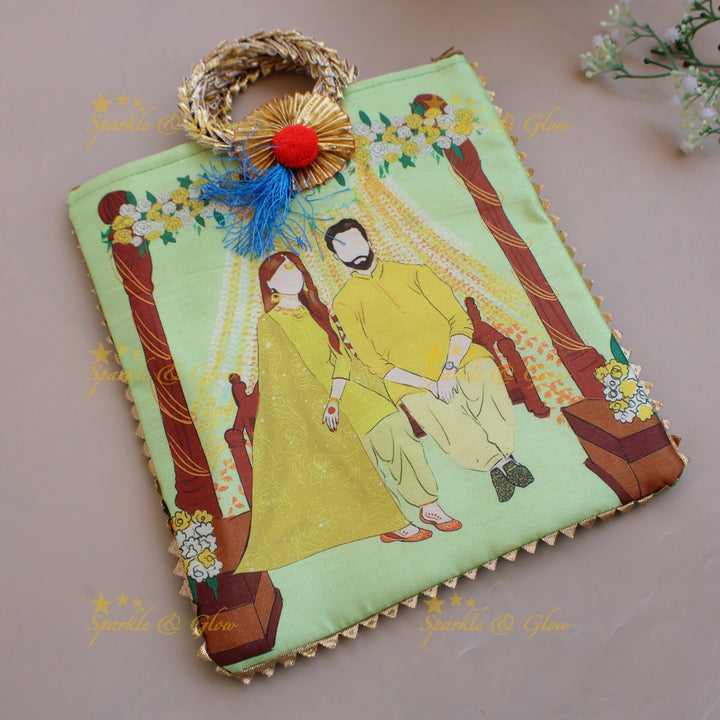 Beautiful Indian Couple printed  8.5*8 inch rectangle bags round handle