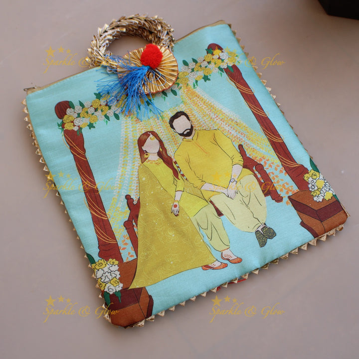 Beautiful Indian Couple printed  8.5*8 inch rectangle bags round handle