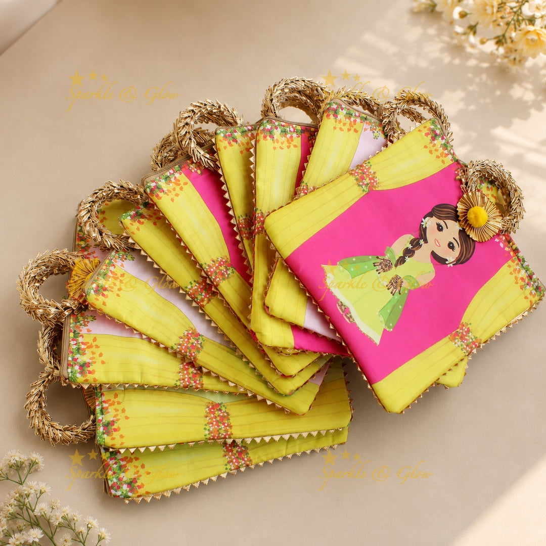 Indian Girl Print Rectangle Bag - 8.5x8"- Set of 10pcs