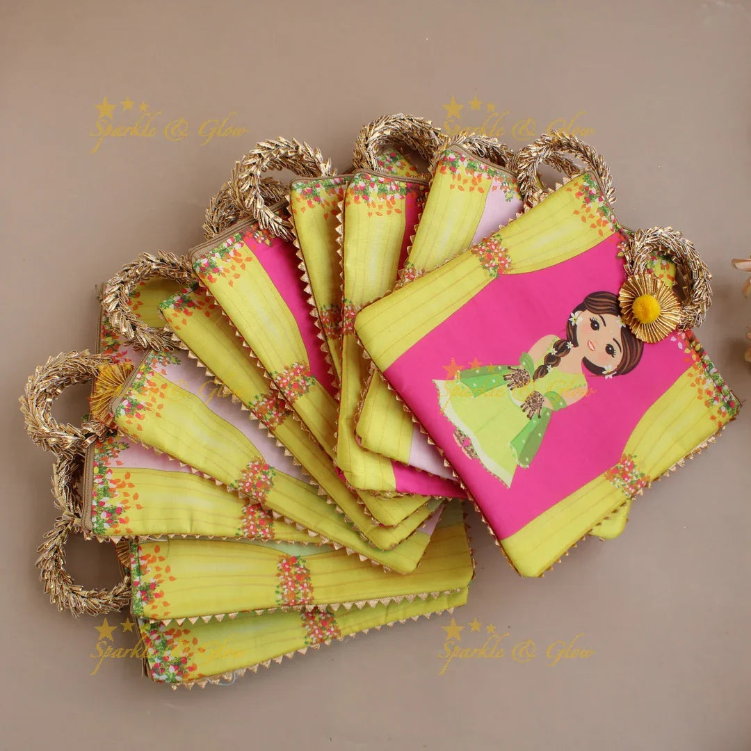 Pretty Indian Girl printed 8.5*8 inch rectangle bags round handle - Sparkle and Glow