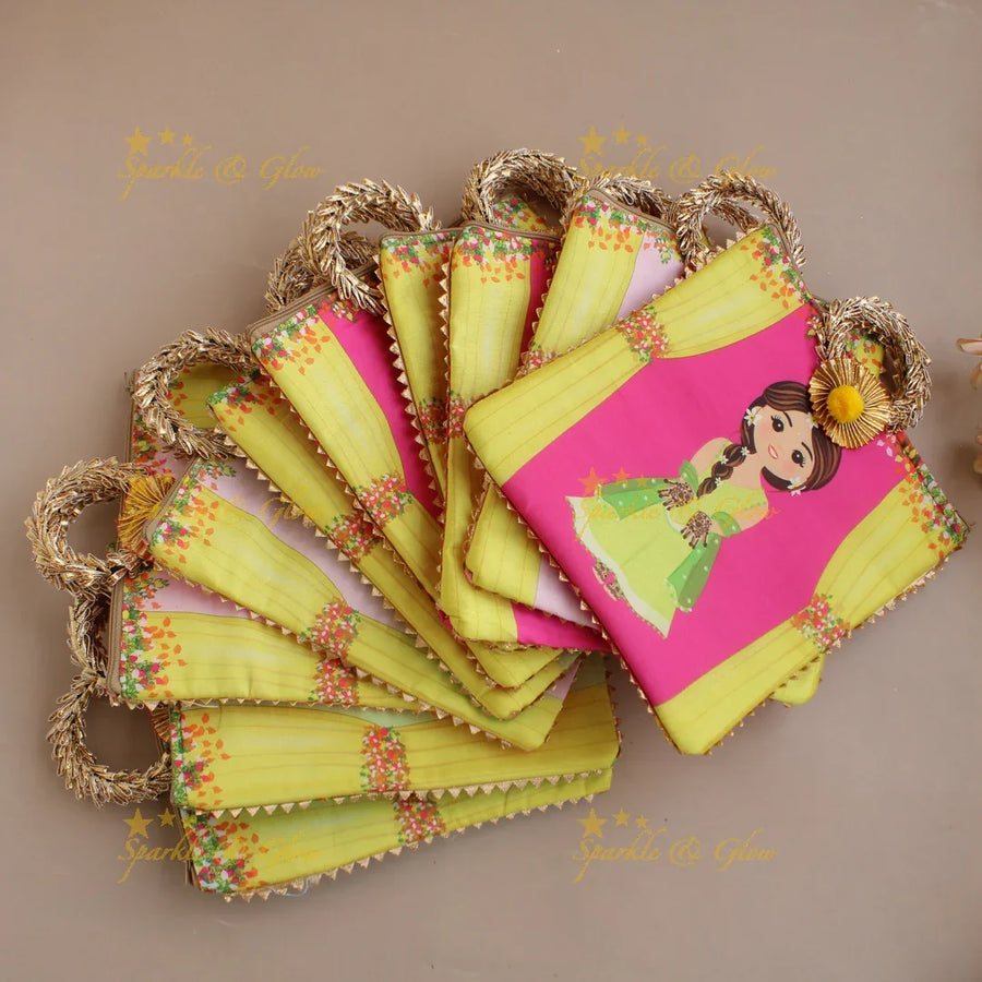 Pretty Indian Girl printed 8.5*8 inch rectangle bags round handle - Sparkle and Glow