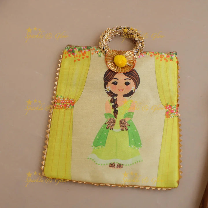 Pretty Indian Girl printed 8.5*8 inch rectangle bags round handle - Sparkle and Glow