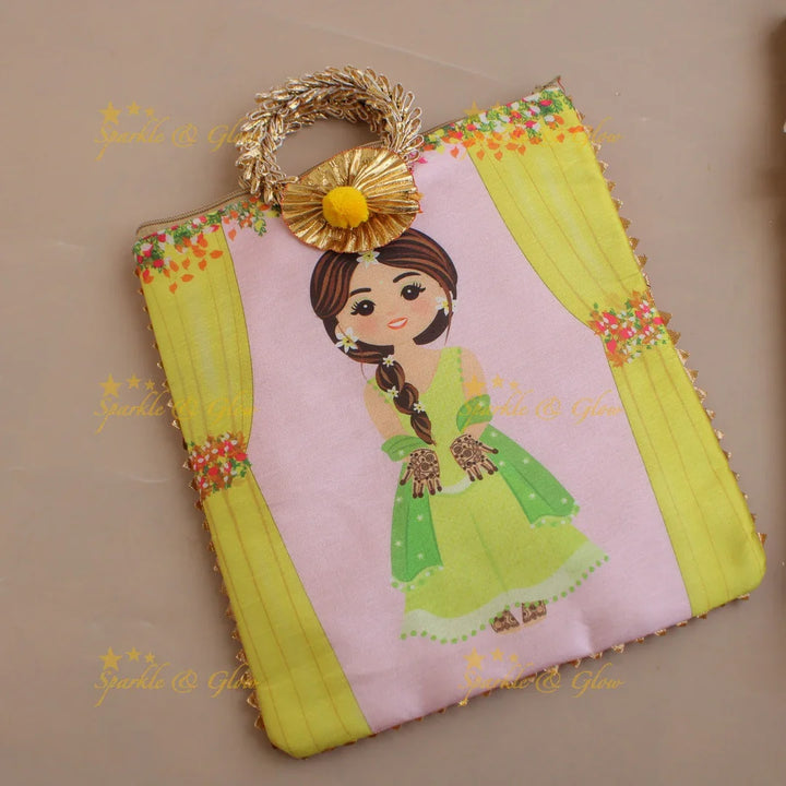 Pretty Indian Girl printed 8.5*8 inch rectangle bags round handle - Sparkle and Glow