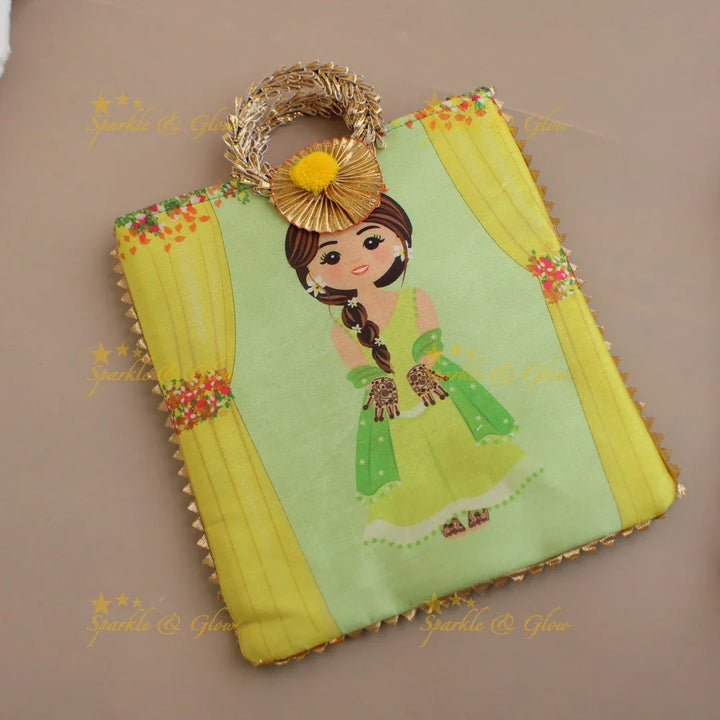 Pretty Indian Girl printed 8.5*8 inch rectangle bags round handle - Sparkle and Glow