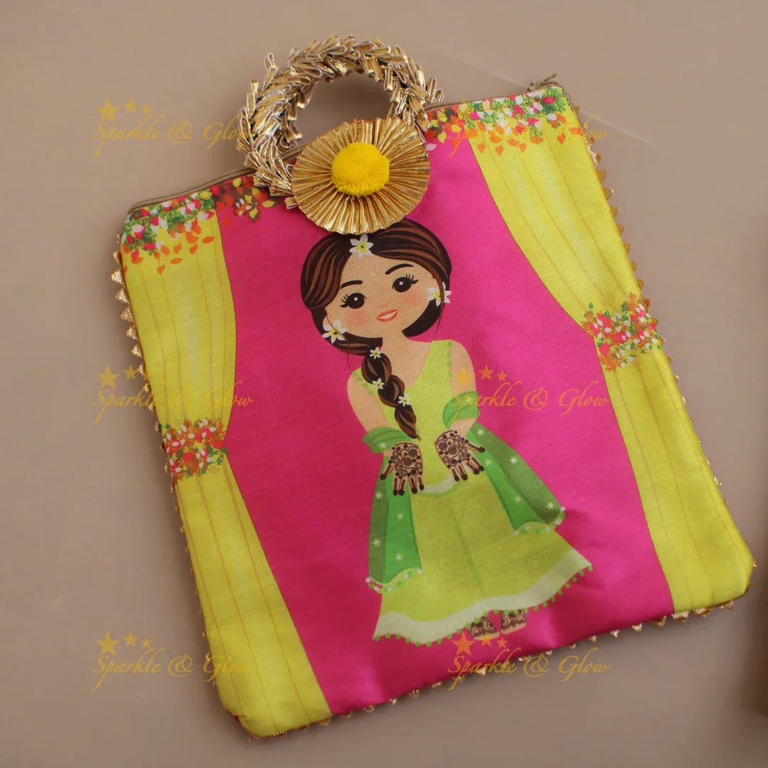 Pretty Indian Girl printed 8.5*8 inch rectangle bags round handle - Sparkle and Glow