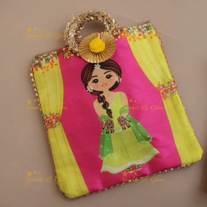 Pretty Indian Girl printed 8.5*8 inch rectangle bags round handle - Sparkle and Glow