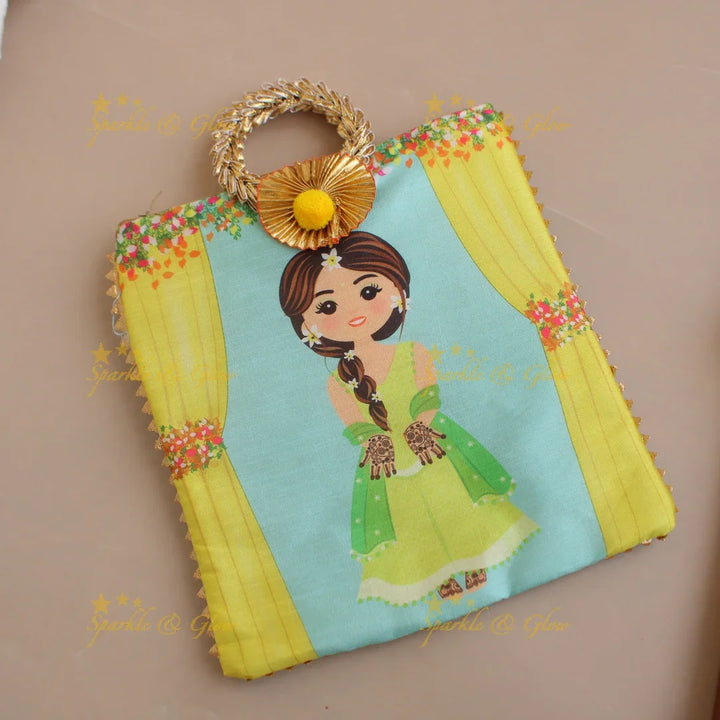 Pretty Indian Girl printed 8.5*8 inch rectangle bags round handle - Sparkle and Glow