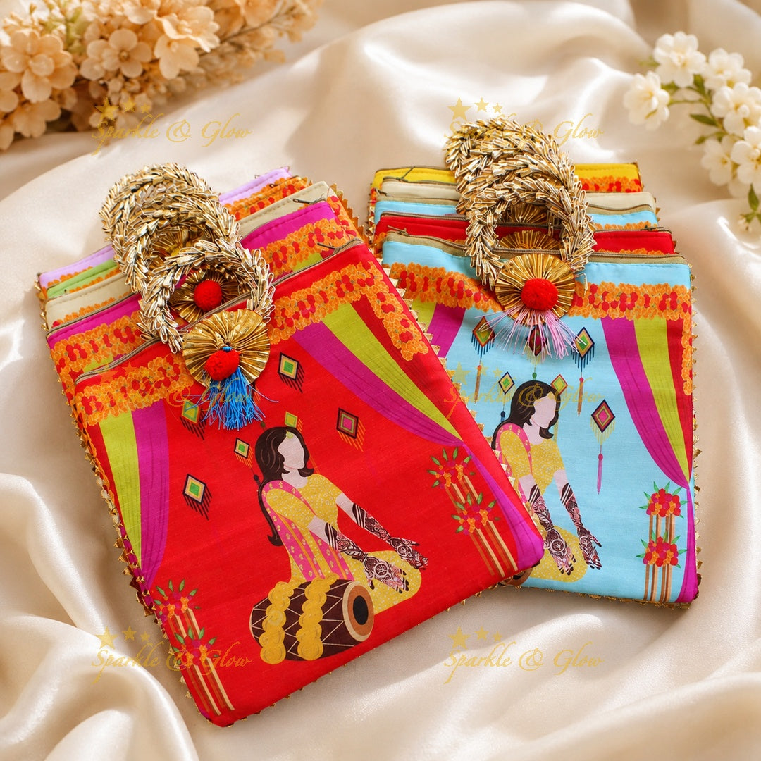 Indian Bride Printed Rectangle Bags, 8.5x8 Inch- Set of 10pcs