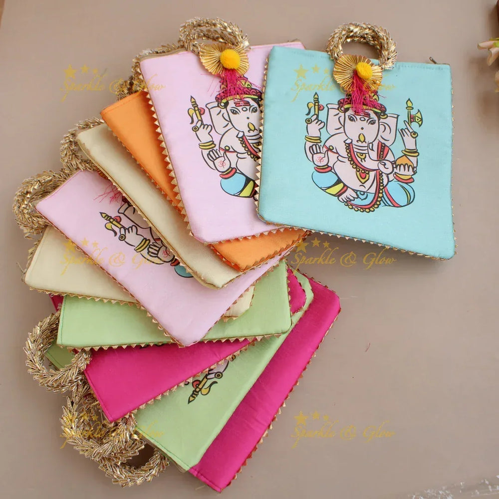 Ganesha print 8.5*8 inch rectangle bags round handle - Sparkle and Glow
