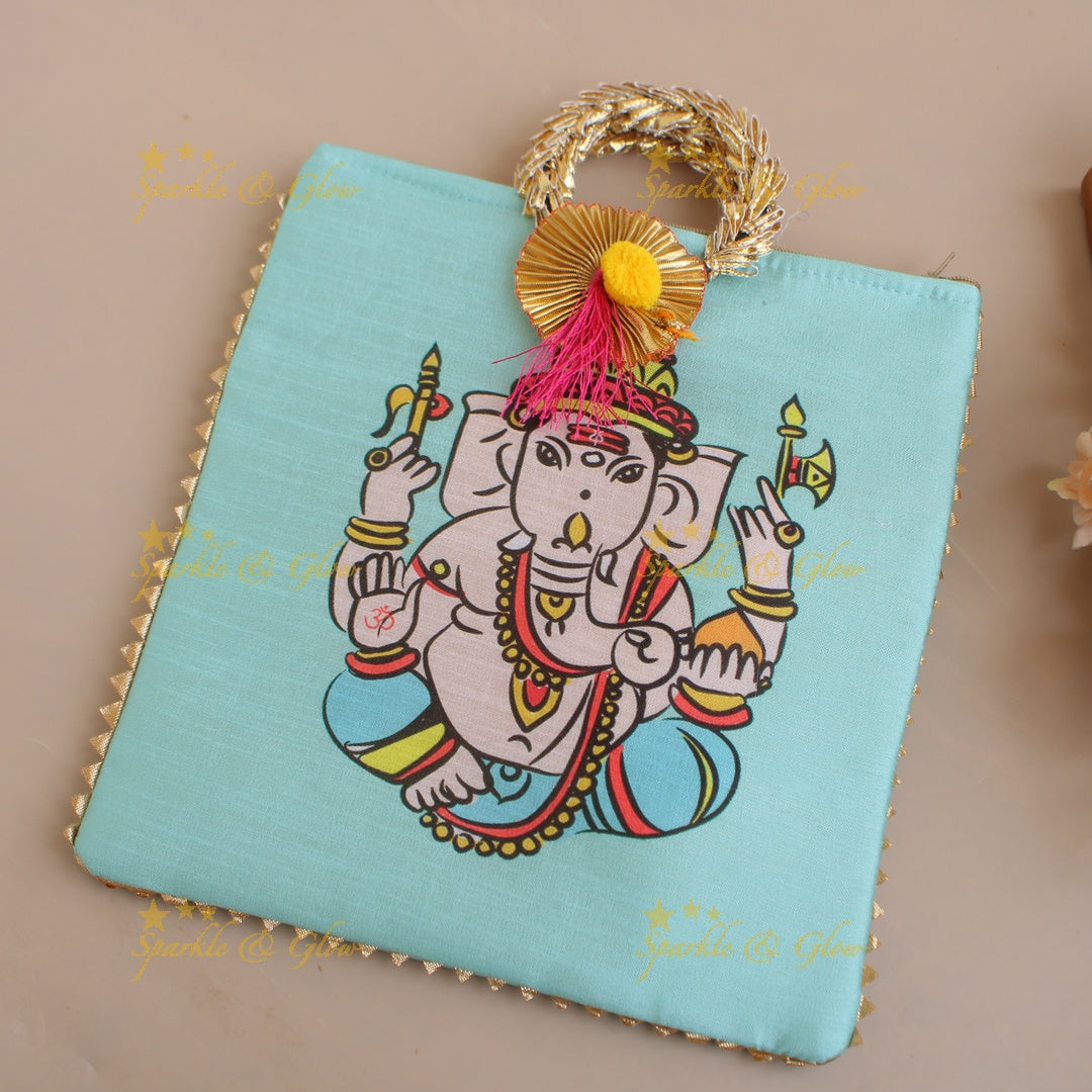 Ganesha print  8.5*8 inch rectangle bags round handle