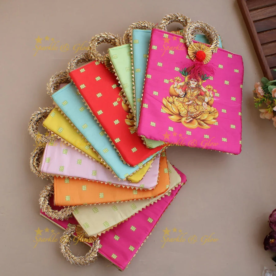 Godess Lakshmi printed 8.5*8 inch rectangle bags round handle - Sparkle and Glow