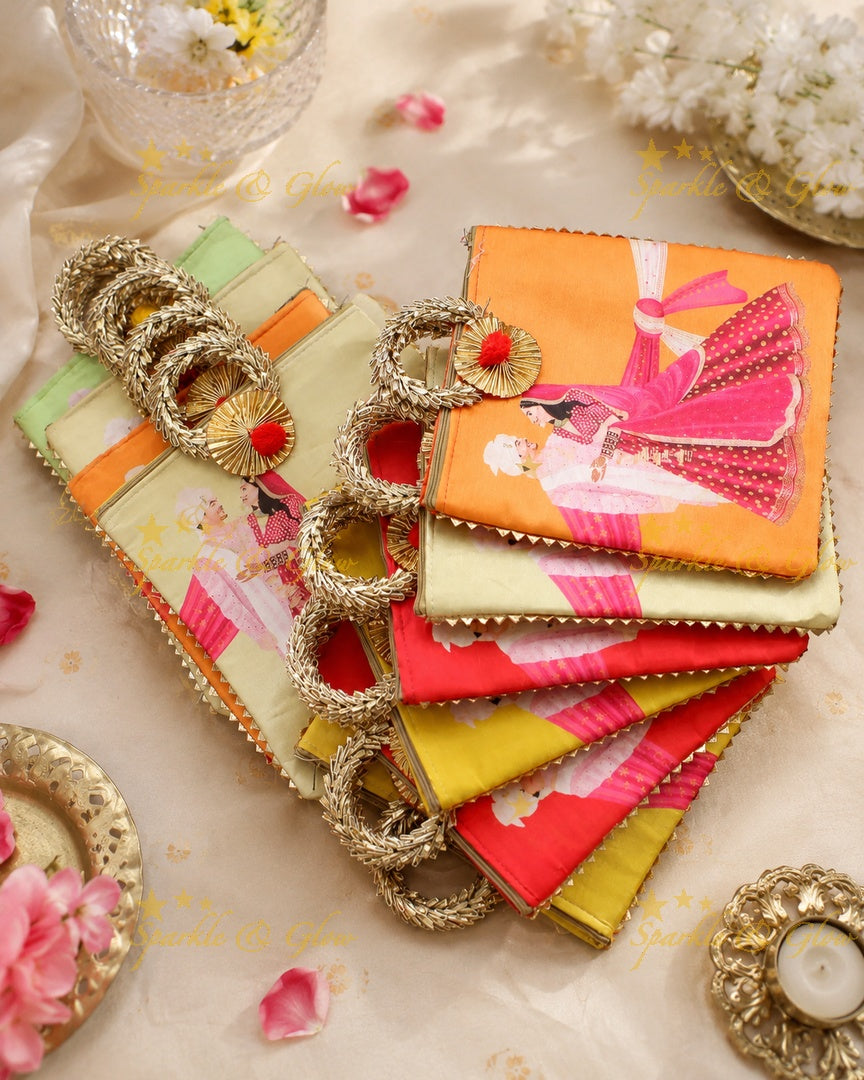 Indian Wedding Print Bag 8.5x8 - Round Handle- Set of 10pcs