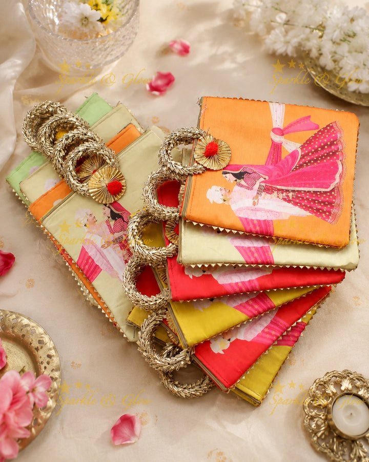 Indian Wedding Print Bag 8.5x8 - Round Handle- Set of 10pcs
