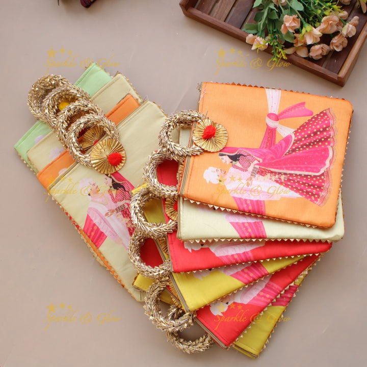 Gorgeous Indian Bride and groom print 8.5*8 inch rectangle bags round handle