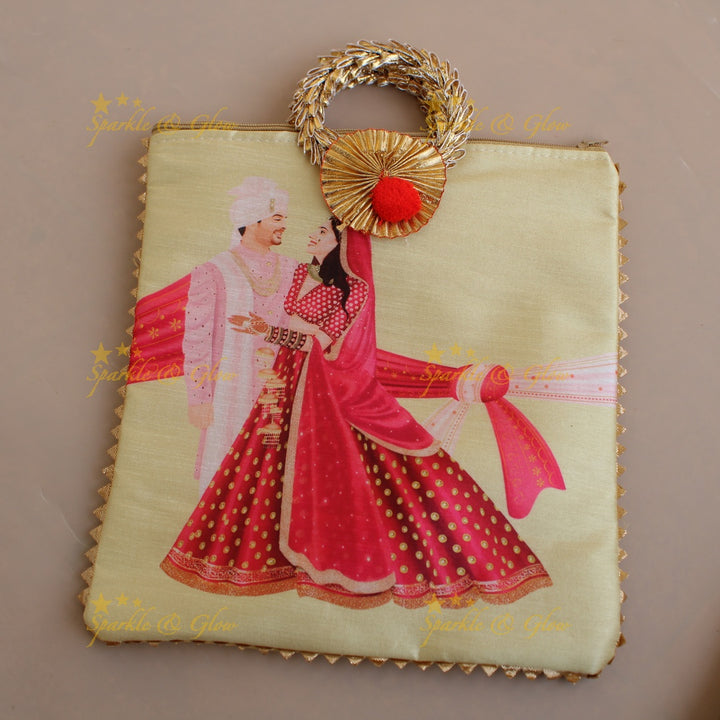 Gorgeous Indian Bride and groom print 8.5*8 inch rectangle bags round handle