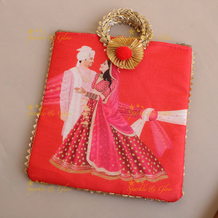 Gorgeous Indian Bride and groom print 8.5*8 inch rectangle bags round handle