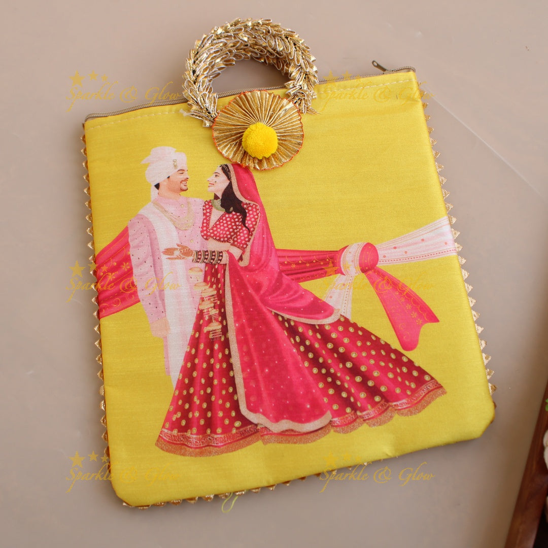 Gorgeous Indian Bride and groom print 8.5*8 inch rectangle bags round handle
