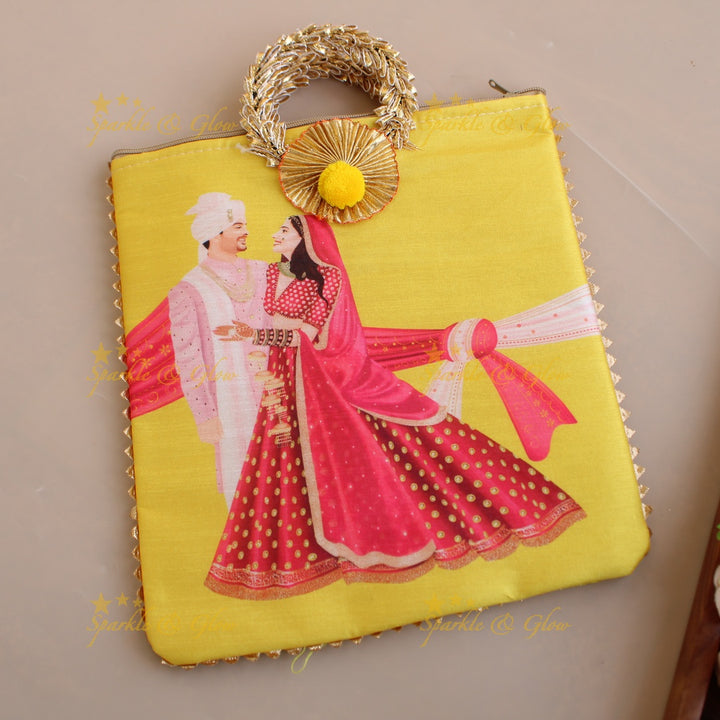 Gorgeous Indian Bride and groom print 8.5*8 inch rectangle bags round handle