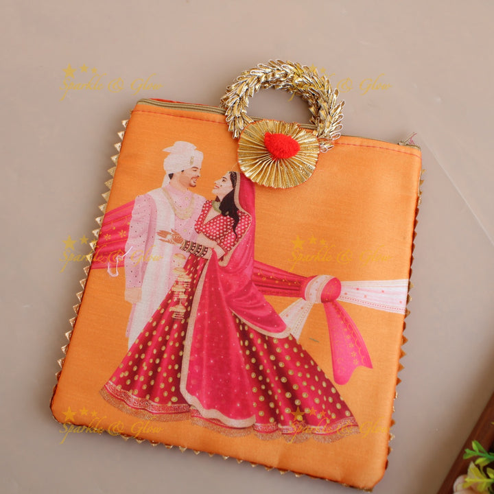 Gorgeous Indian Bride and groom print 8.5*8 inch rectangle bags round handle