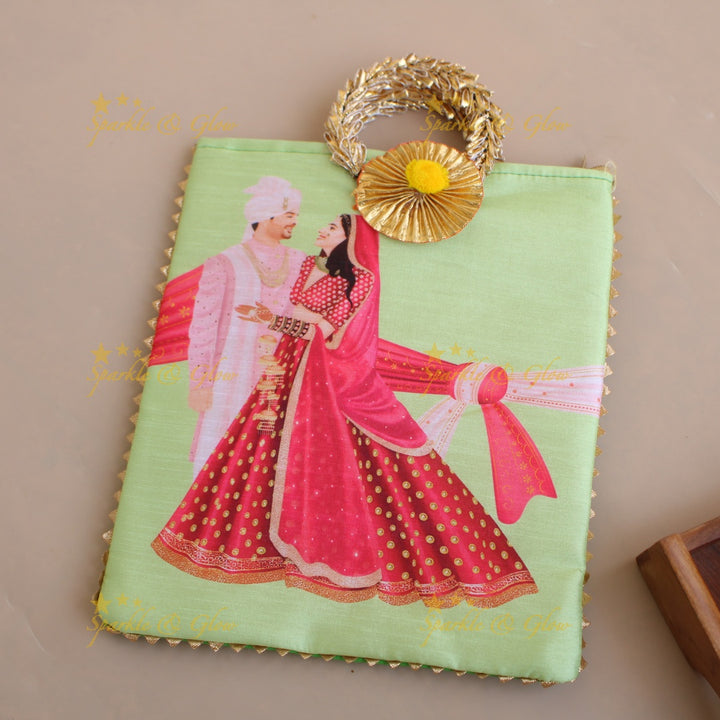 Gorgeous Indian Bride and groom print 8.5*8 inch rectangle bags round handle