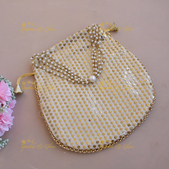 Embroidered different Design 8.5*8 inch potli bags with pearls and gold beads