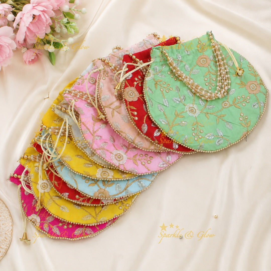 Beaded Pearl Handle 8.5x8 Inch Potli Bag- Set of 10pcs