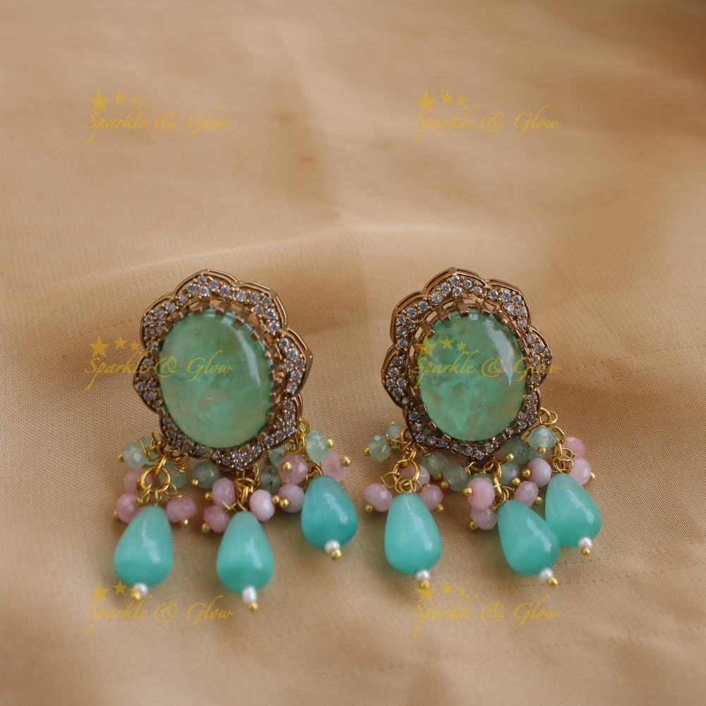 Stunning Floral and stone pendant Victorian AD haram with multi layer beads chain - green - Sparkle and Glow - Green - Back Thread