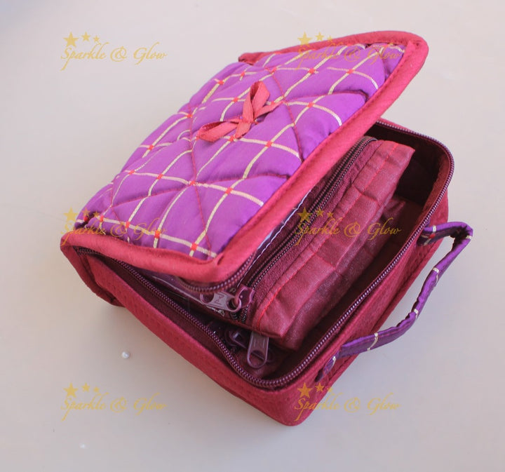 Beautiful Checks design small jewellery organiser- Dark Purple with Marron