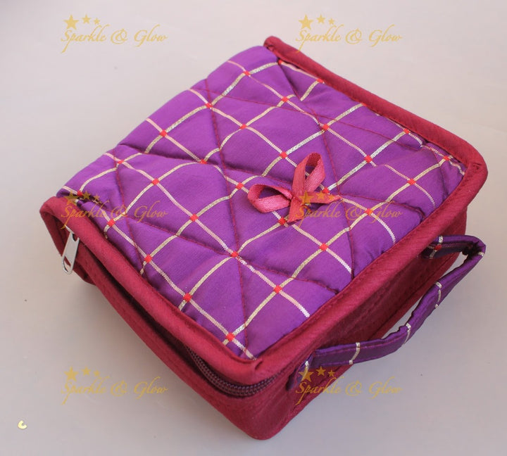 Beautiful Checks design small jewellery organiser- Dark Purple with Marron