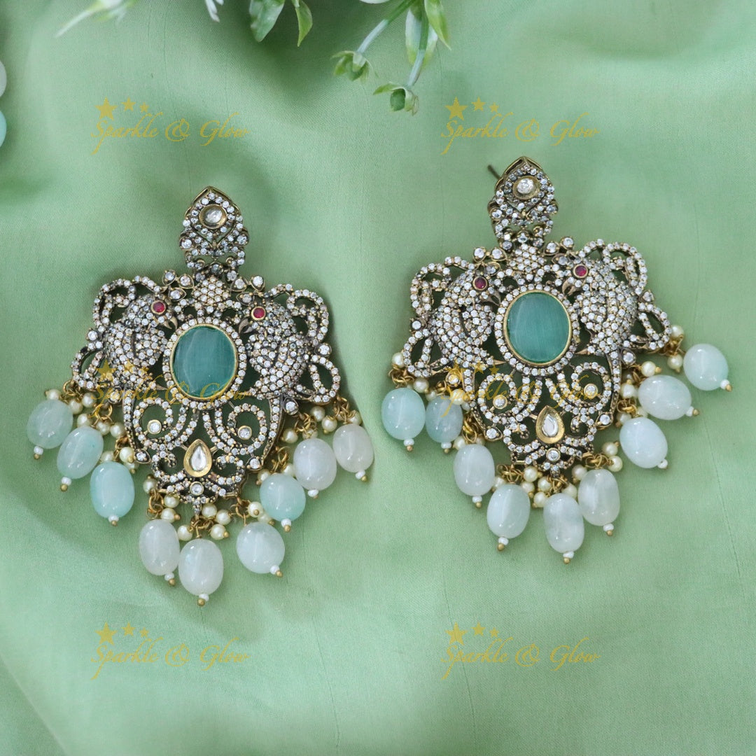 Parrot Floral Victorian AD Haram with Beads - Mint